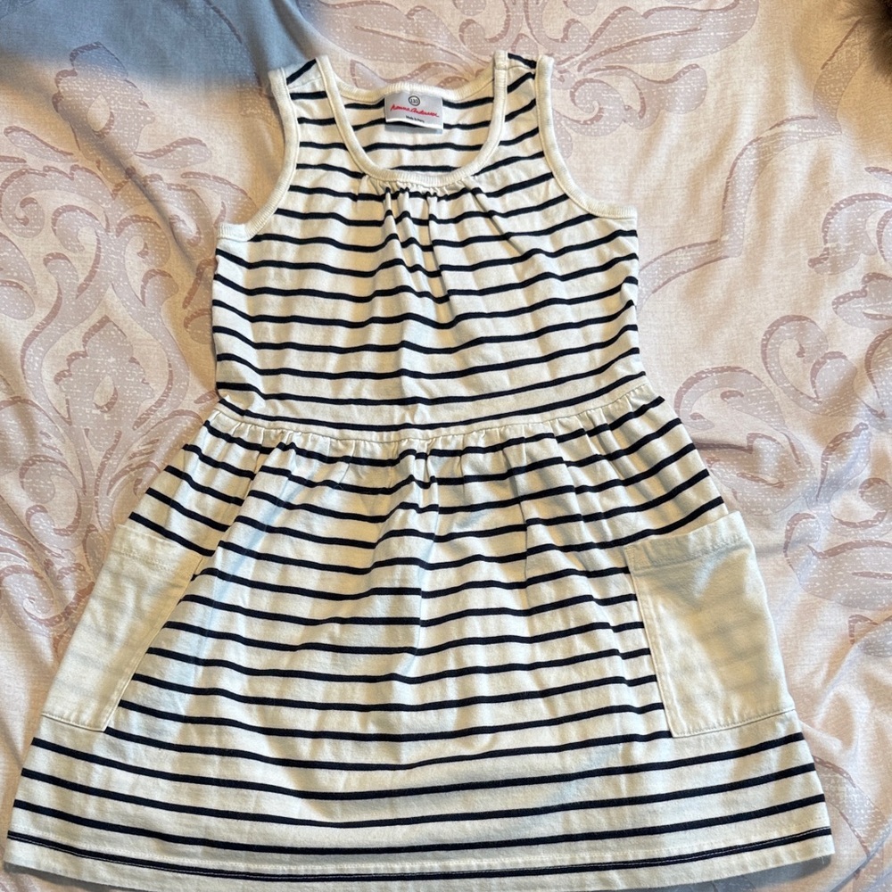 Hanna Andersson Navy and White Striped Casual Dress with pockets